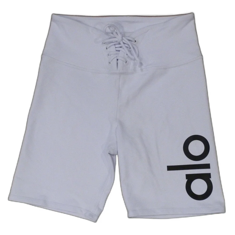 Alo Yoga White Lace Up Biker Shorts Women's Size Small
